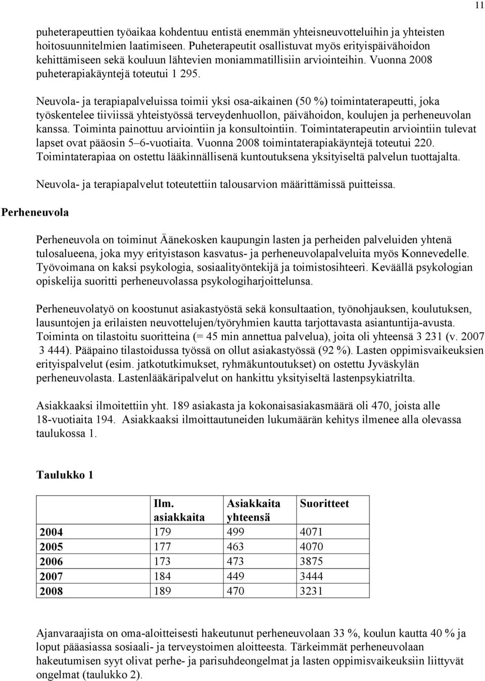 Neuvola- ja terapiapalveluissa toimii yksi osa-aikainen (50 ) toimintaterapeutti, joka työskentelee tiiviissä yhteistyössä terveydenhuollon, päivähoidon, koulujen ja perheneuvolan kanssa.