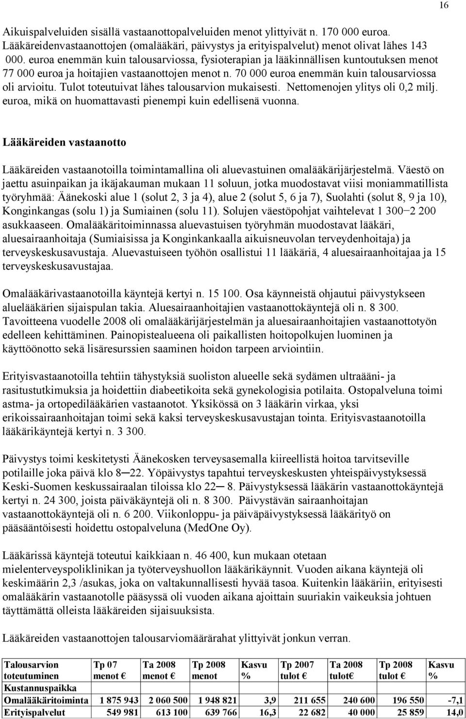 Tulot toteutuivat lähes talousarvion mukaisesti. Nettomenojen ylitys oli 0,2 milj. euroa, mikä on huomattavasti pienempi kuin edellisenä vuonna.