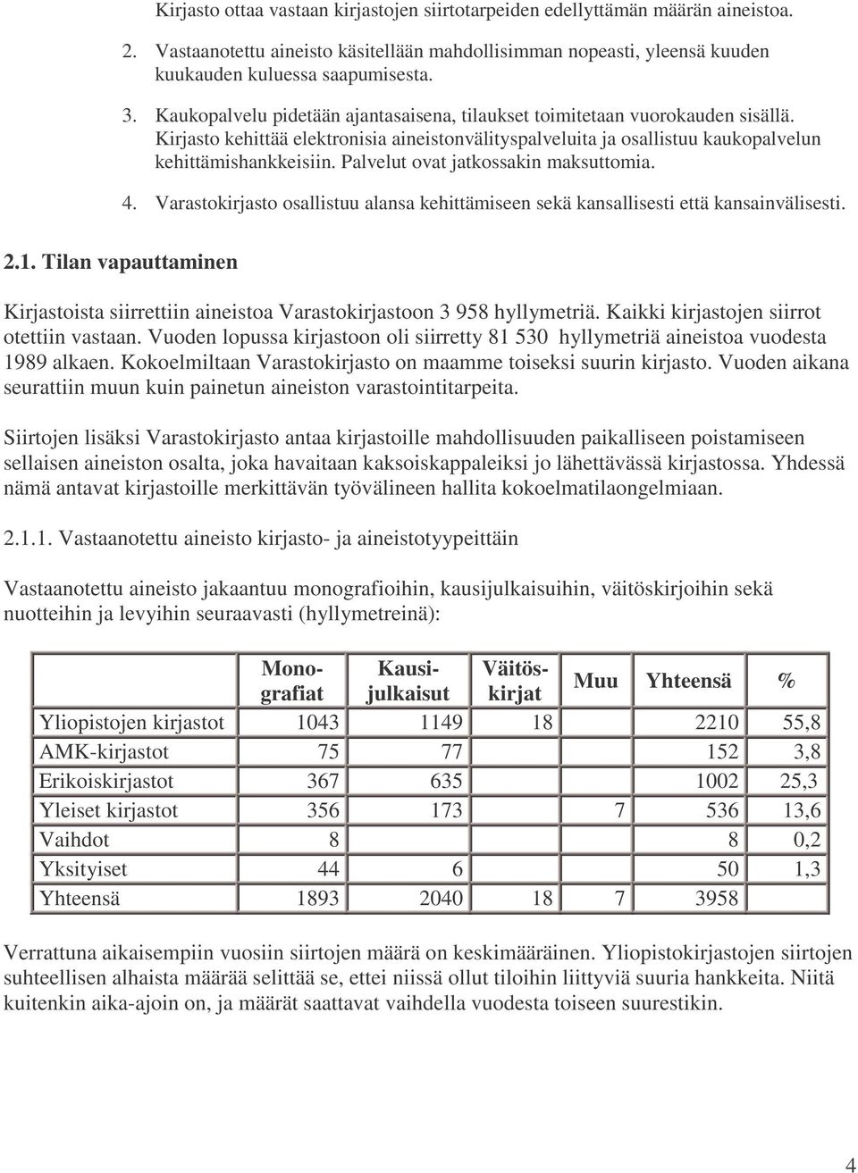 Palvelut ovat jatkossakin maksuttomia. 4. Varastokirjasto osallistuu alansa kehittämiseen sekä kansallisesti että kansainvälisesti. 2.1.