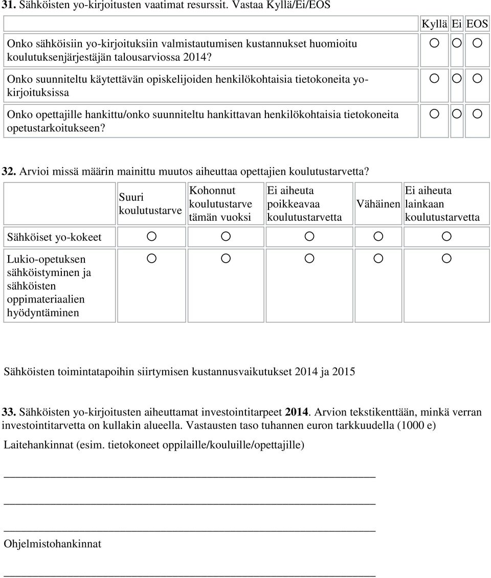 opetustarkoitukseen? 32. Arvioi missä määrin mainittu muutos aiheuttaa opettajien koulutustarvetta?