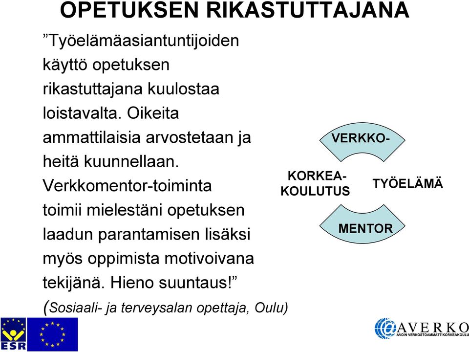 Verkkomentor-toiminta toimii mielestäni opetuksen laadun parantamisen lisäksi myös oppimista