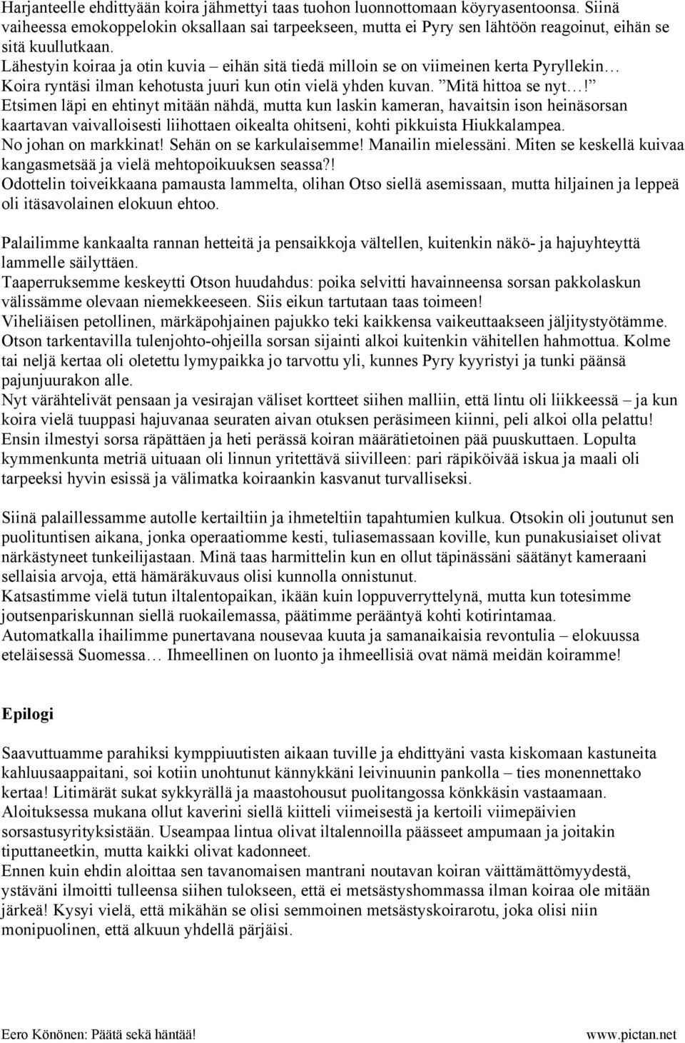 Lähestyin koiraa ja otin kuvia eihän sitä tiedä milloin se on viimeinen kerta Pyryllekin Koira ryntäsi ilman kehotusta juuri kun otin vielä yhden kuvan. Mitä hittoa se nyt!