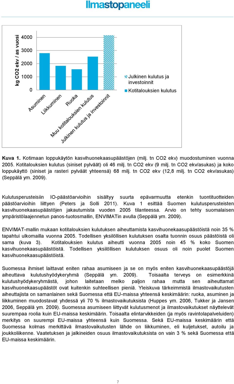 tn CO2 ekv/asukas) (Seppälä ym. 2009). Kulutusperusteisiin IO-päästöarvioihin sisältyy suurta epävarmuutta etenkin tuontituotteiden päästöarvioihin liittyen (Peters ja Solli 2011).