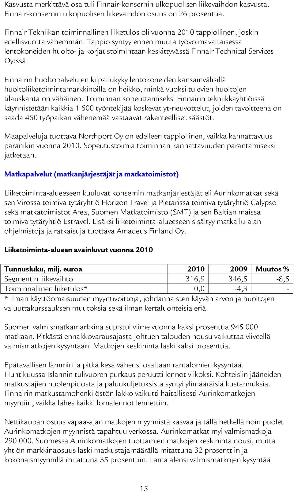 Tappio syntyy ennen muuta työvoimavaltaisessa lentokoneiden huolto- ja korjaustoimintaan keskittyvässä Finnair Technical Services Oy:ssä.