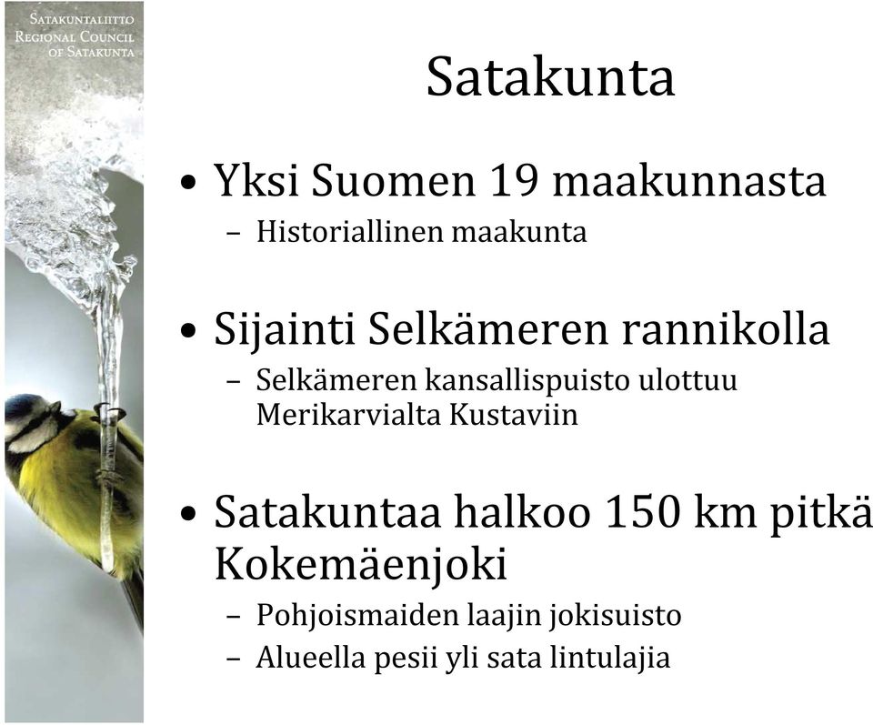 Merikarvialta Kustaviin Satakuntaa halkoo 150 km pitkä