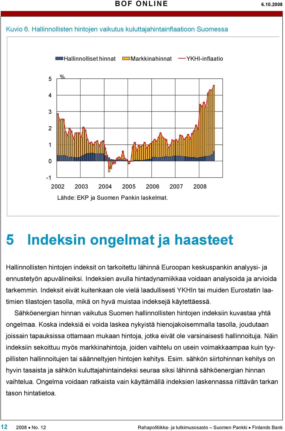 laskelmat. 5 Indeksin ongelmat ja haasteet Hallinnollisten hintojen indeksit on tarkoitettu lähinnä Euroopan keskuspankin analyysi- ja ennustetyön apuvälineiksi.