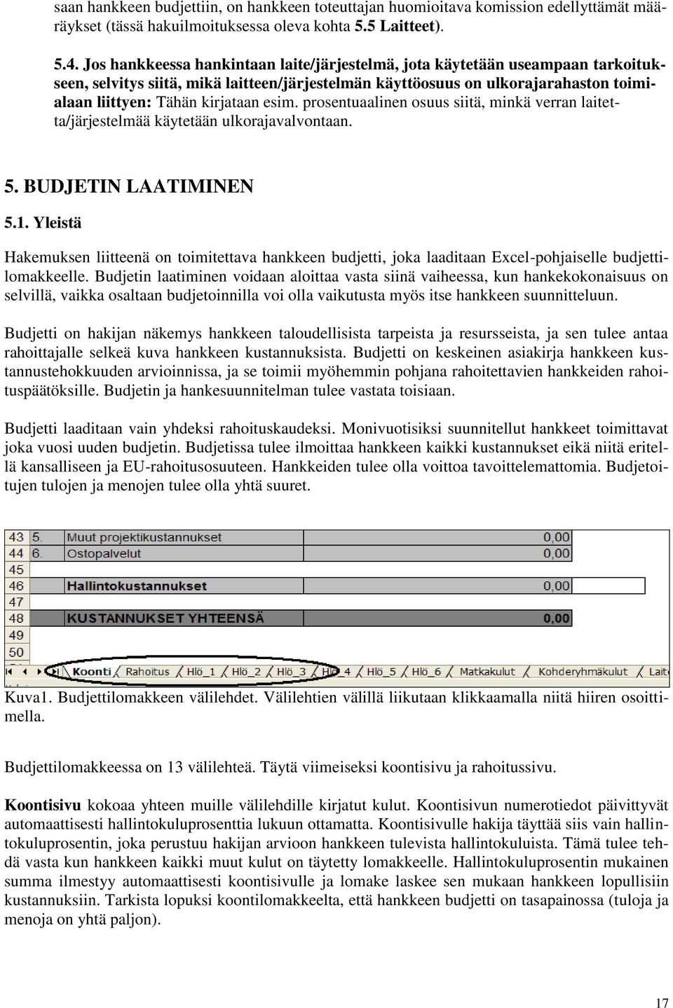 esim. prosentuaalinen osuus siitä, minkä verran laitetta/järjestelmää käytetään ulkorajavalvontaan. 5. BUDJETIN LAATIMINEN 5.1.