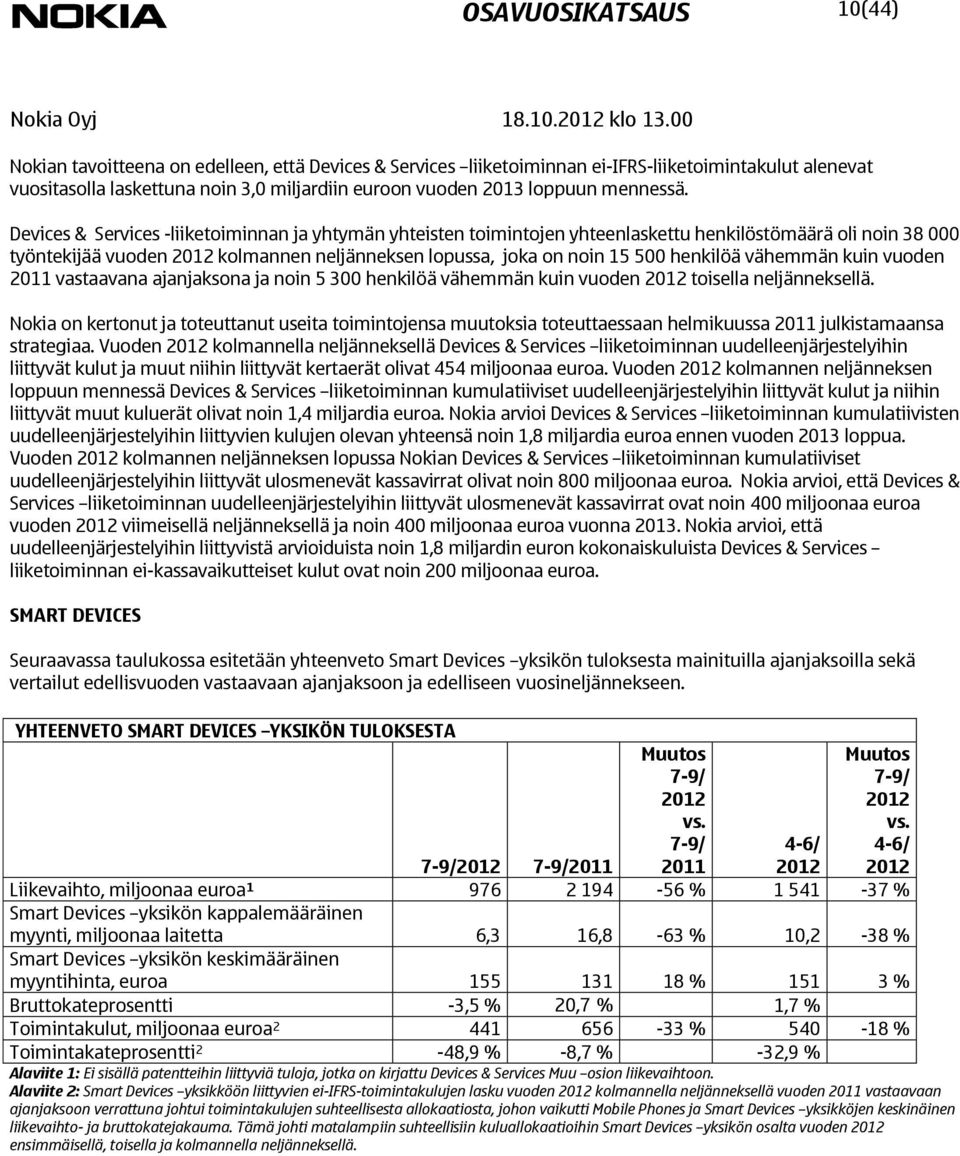 Devices & Services -liiketoiminnan ja yhtymän yhteisten toimintojen yhteenlaskettu henkilöstömäärä oli noin 38 000 työntekijää vuoden kolmannen neljänneksen lopussa, joka on noin 15 500 henkilöä