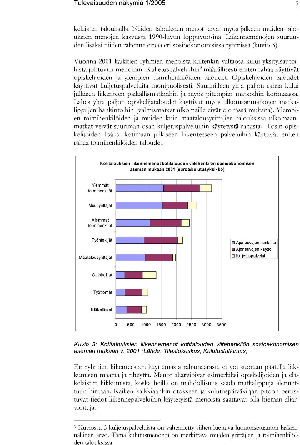 Kuljetuspalveluihin 3 määrällisesti eniten rahaa käyttivät opiskelijoiden ja ylempien toimihenkilöiden taloudet. Opiskelijoiden taloudet käyttivät kuljetuspalveluita monipuolisesti.