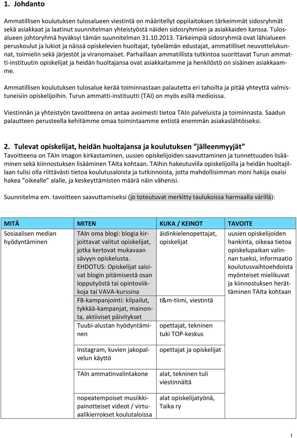 Tärkeimpiä sidosryhmiä ovat lähialueen peruskoulut ja lukiot ja näissä opiskelevien huoltajat, työelämän edustajat, ammatilliset neuvottelukunnat, toimielin sekä järjestöt ja viranomaiset.