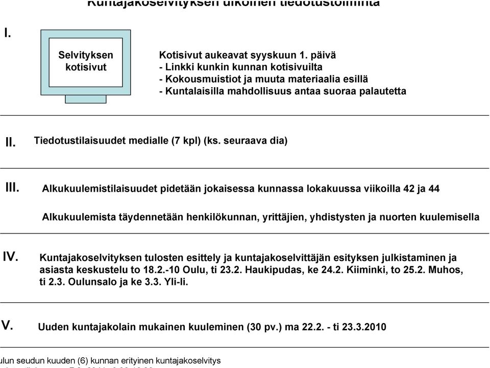 Tiedotustilaisuudet medialle (7 kpl) (ks. seuraava dia) III.