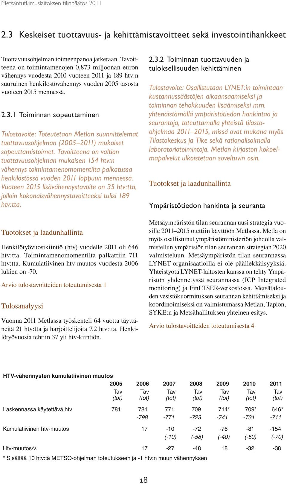 Tavoitteena on valtion tuottavuusohjelman mukaisen 154 htv:n vähennys toimintamenomomentilta palkatussa henkilöstössä vuoden 2011 loppuun mennessä.