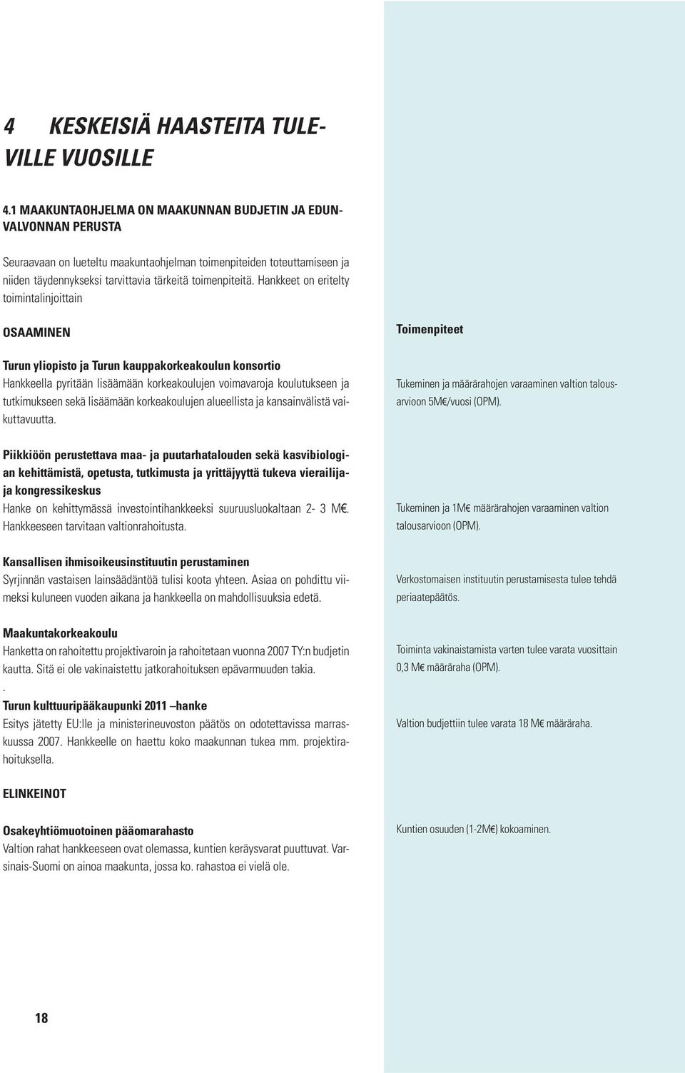 Hankkeet on eritelty toimintalinjoittain OSAAMINEN Toimenpiteet Turun yliopisto ja Turun kauppakorkeakoulun konsortio Hankkeella pyritään lisäämään korkeakoulujen voimavaroja koulutukseen ja