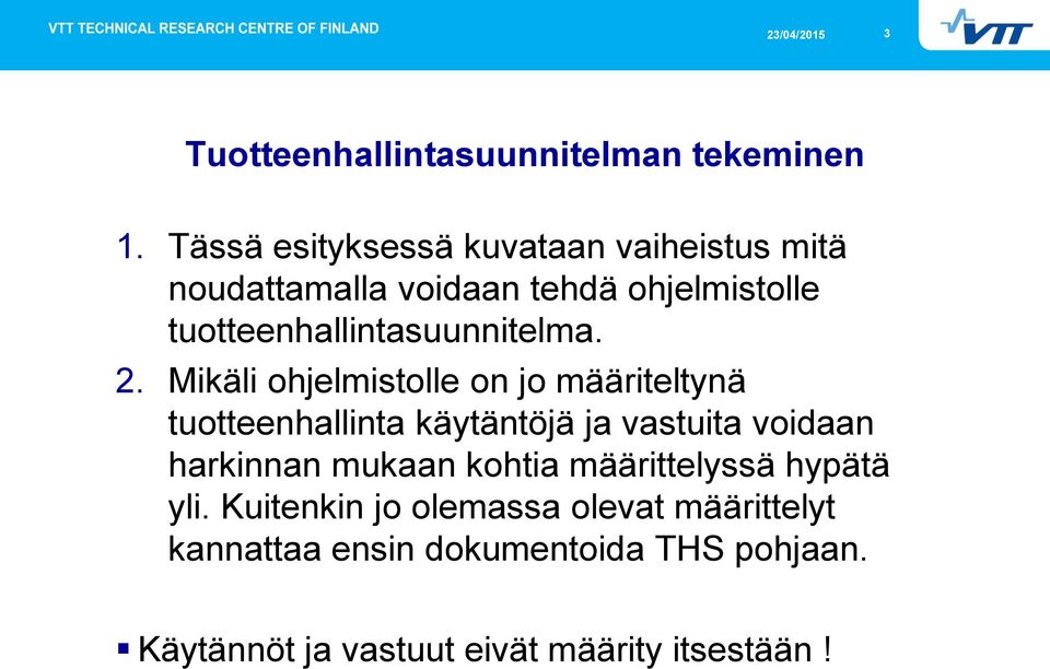 tuotteenhallintasuunnitelma. 2.