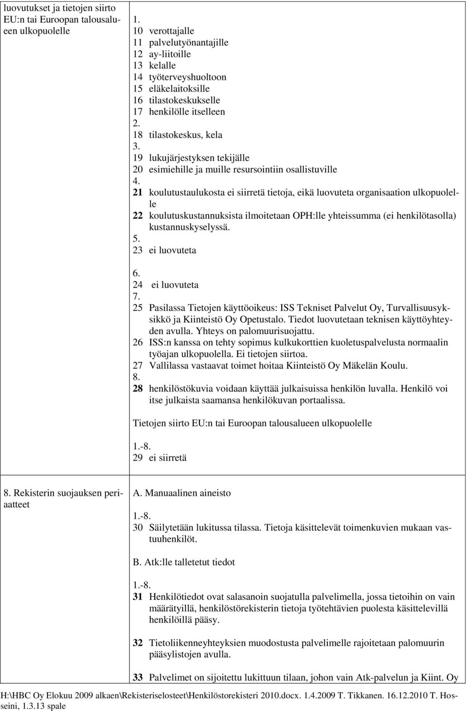 19 lukujärjestyksen tekijälle 20 esimiehille ja muille resursointiin osallistuville 4.