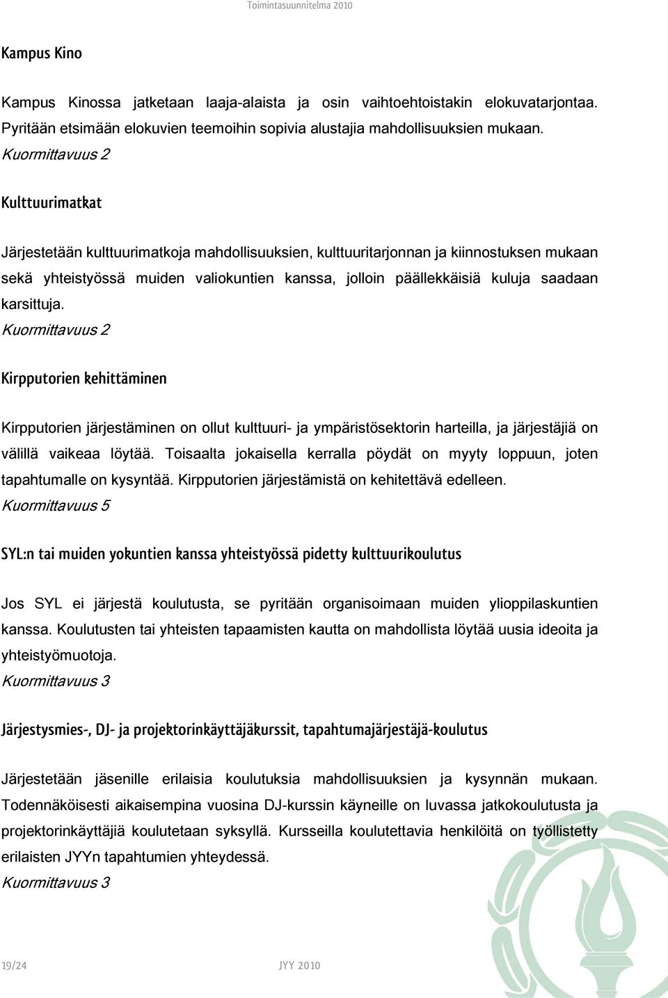 saadaan karsittuja. Kuormittavuus 2 Kirpputorien kehittäminen Kirpputorien järjestäminen on ollut kulttuuri- ja ympäristösektorin harteilla, ja järjestäjiä on välillä vaikeaa löytää.