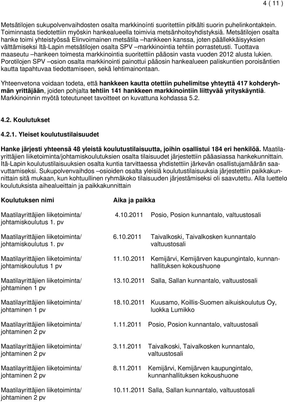 Tuottava maaseutu hankeen toimesta markkinointia suoritettiin pääosin vasta vuoden 2012 alusta lukien.