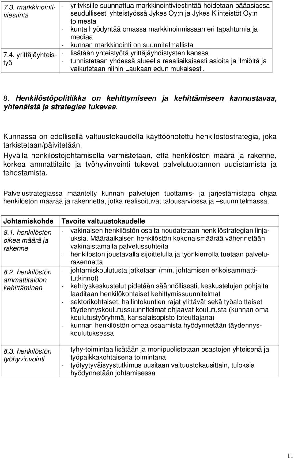 markkinoinnissaan eri tapahtumia ja mediaa - kunnan markkinointi on suunnitelmallista - lisätään yhteistyötä yrittäjäyhdistysten kanssa - tunnistetaan yhdessä alueella reaaliaikaisesti asioita ja