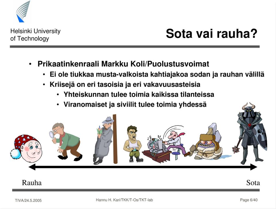 kahtiajakoa sodan ja rauhan välillä Kriisejä on eri tasoisia ja eri