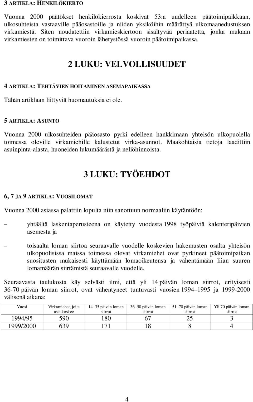 2 LUKU: VELVOLLISUUDET 4 ARTIKLA:TEHTÄVIEN HOITAMINEN ASEMAPAIKASSA Tähän artiklaan liittyviä huomautuksia ei ole.