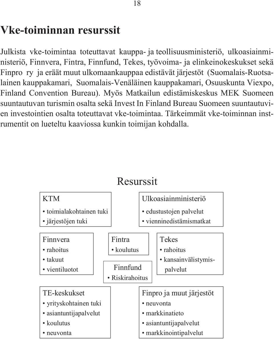 Myös Matkailun edistämiskeskus MEK Suomeen suuntautuvan turismin osalta sekä Invest In Finland Bureau Suomeen suuntautuvien investointien osalta toteuttavat vke-toimintaa.