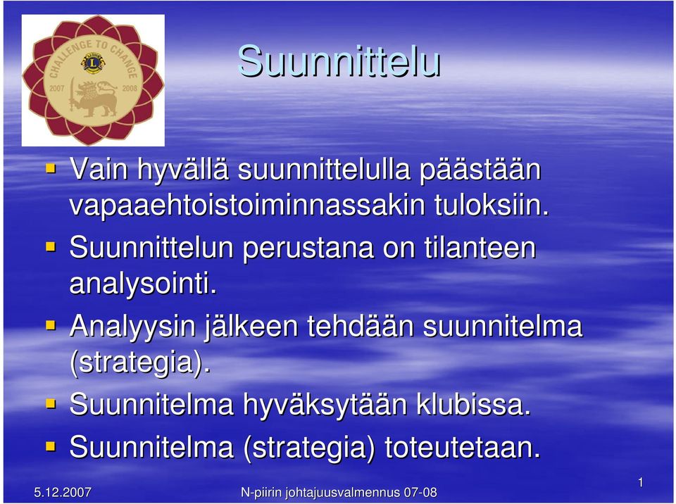 Suunnittelun perustana on tilanteen analysointi.