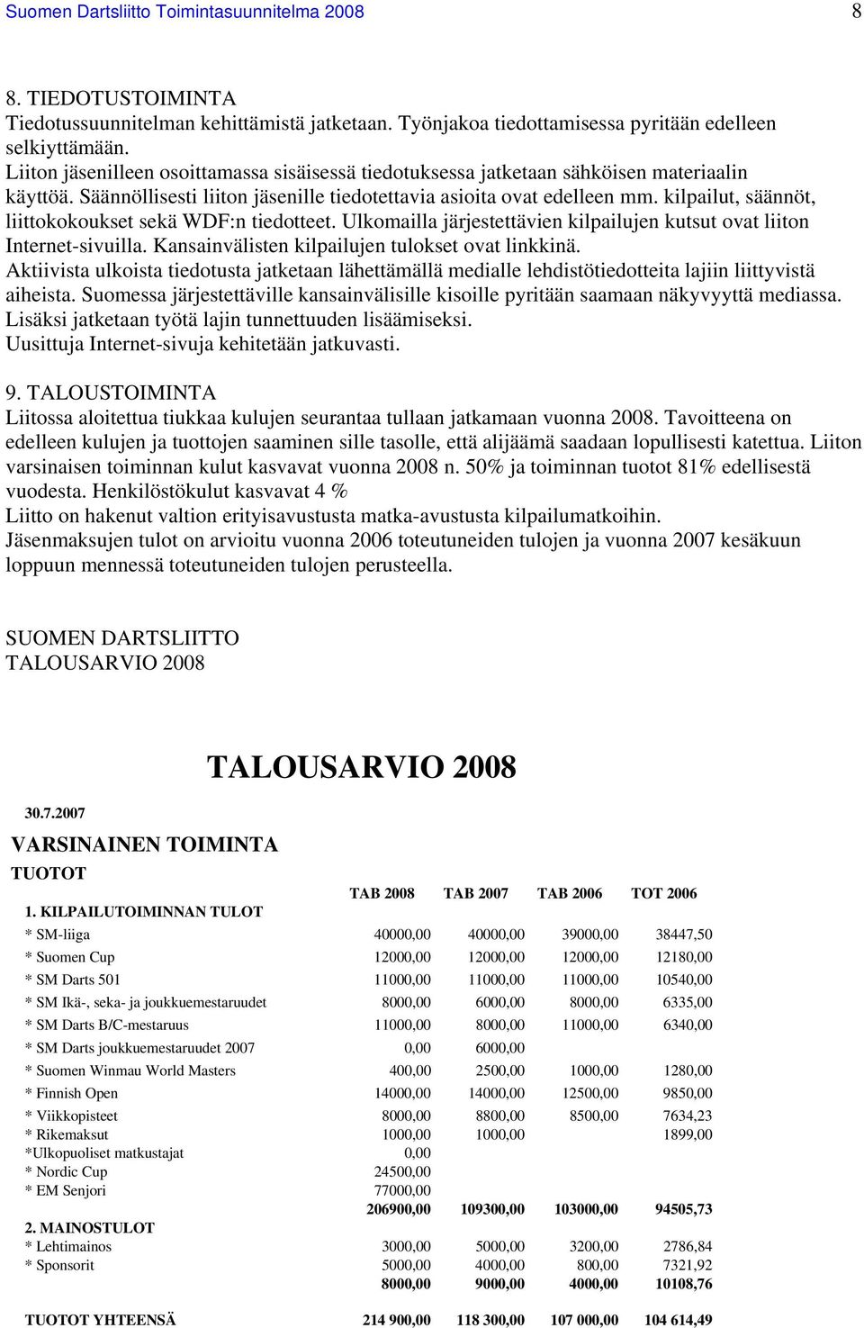 kilpailut, säännöt, liittokokoukset sekä WDF:n tiedotteet. Ulkomailla järjestettävien kilpailujen kutsut ovat liiton Internet-sivuilla. Kansainvälisten kilpailujen tulokset ovat linkkinä.