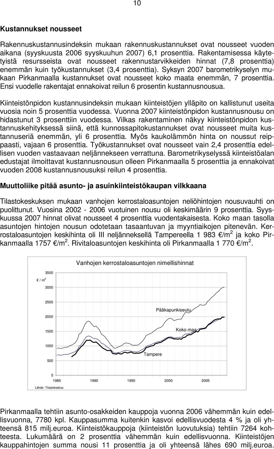 Syksyn 27 barometrikyselyn mukaan Pirkanmaalla kustannukset ovat nousseet koko maata enemmän, 7 prosenttia. Ensi vuodelle rakentajat ennakoivat reilun 6 prosentin kustannusnousua.