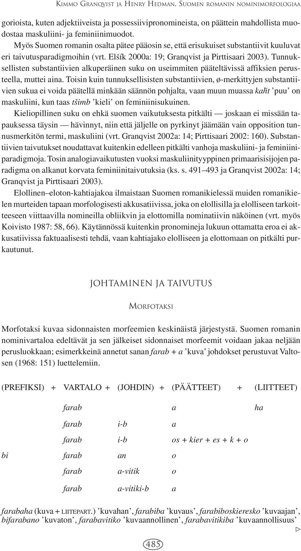 Tunnuksellisten substantiivien alkuperäinen suku on useimmiten pääteltävissä affiksien perusteella, muttei aina.