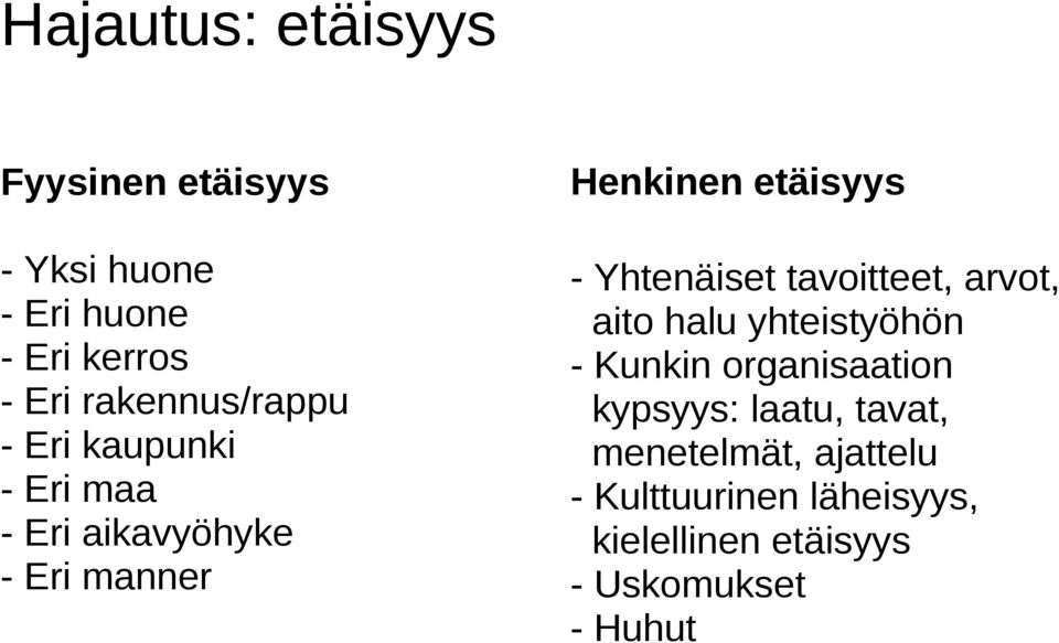 Yhtenäiset tavoitteet, arvot, aito halu yhteistyöhön - Kunkin organisaation kypsyys: