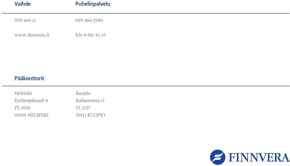 15 Pääkonttorit Helsinki Eteläesplanadi 8 PL