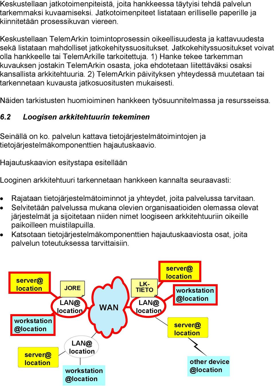 Jatkokehityssuositukset voivat olla hankkeelle tai TelemArkille tarkoitettuja.