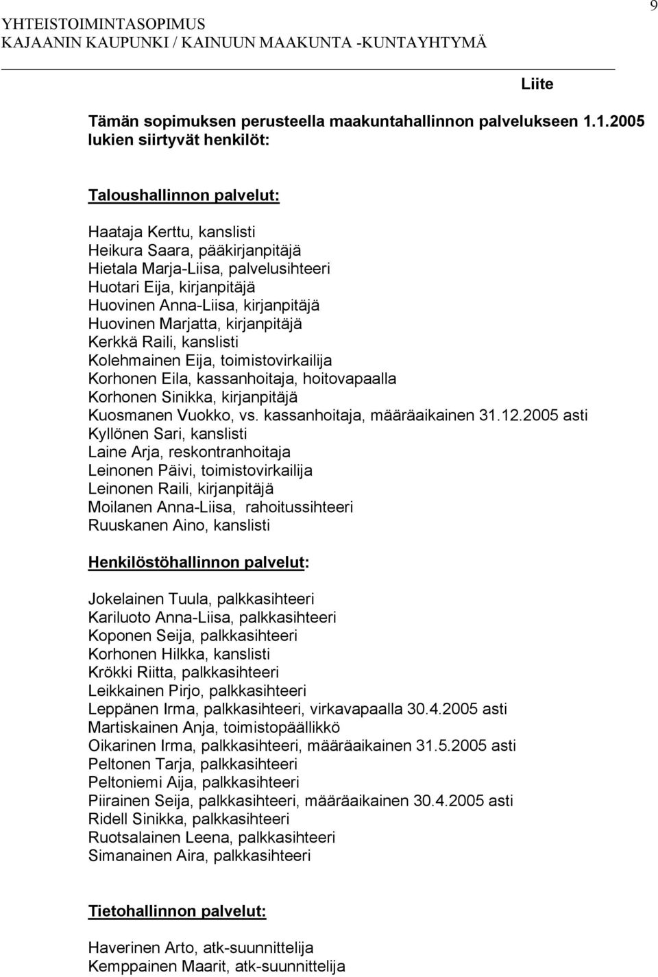 Anna-Liisa, kirjanpitäjä Huovinen Marjatta, kirjanpitäjä Kerkkä Raili, kanslisti Kolehmainen Eija, toimistovirkailija Korhonen Eila, kassanhoitaja, hoitovapaalla Korhonen Sinikka, kirjanpitäjä