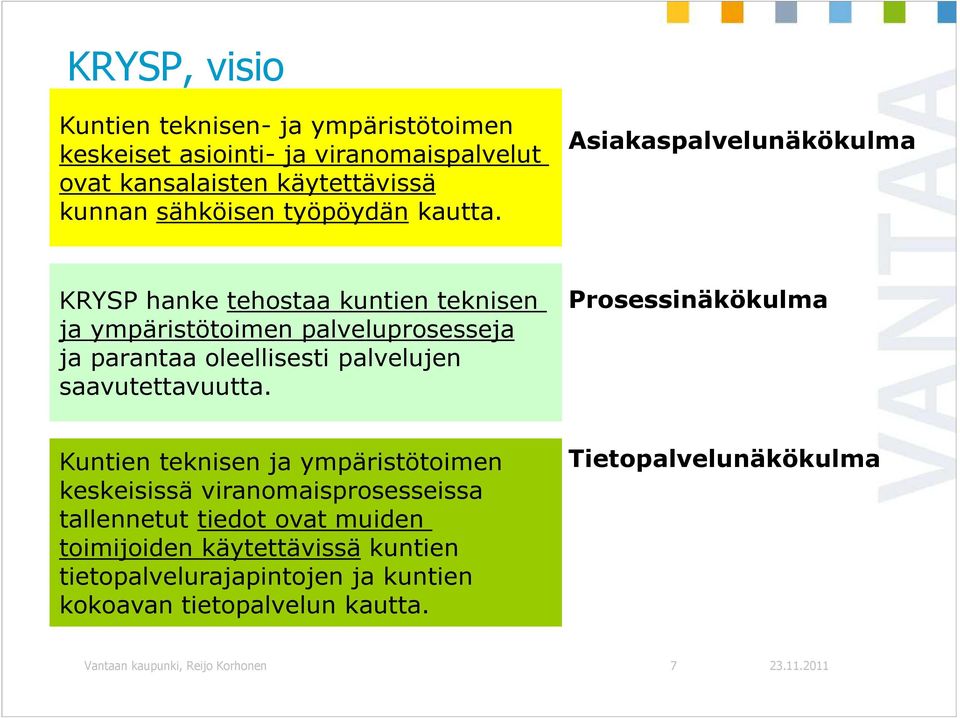 Asiakaspalvelunäkökulma KRYSP hanke tehostaa kuntien teknisen ja ympäristötoimen palveluprosesseja ja parantaa oleellisesti palvelujen