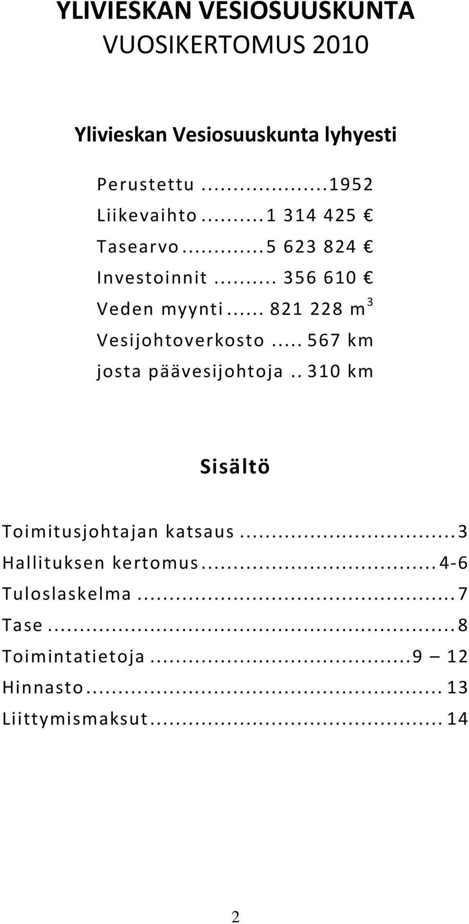 .. 821 228 m 3 Vesijohtoverkosto... 567 km josta päävesijohtoja.