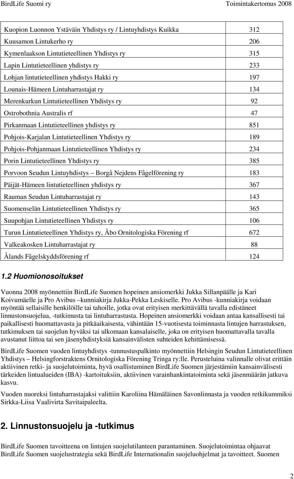 Pohjois-Karjalan Lintutieteellinen Yhdistys ry 189 Pohjois-Pohjanmaan Lintutieteellinen Yhdistys ry 234 Porin Lintutieteellinen Yhdistys ry 385 Porvoon Seudun Lintuyhdistys Borgå Nejdens