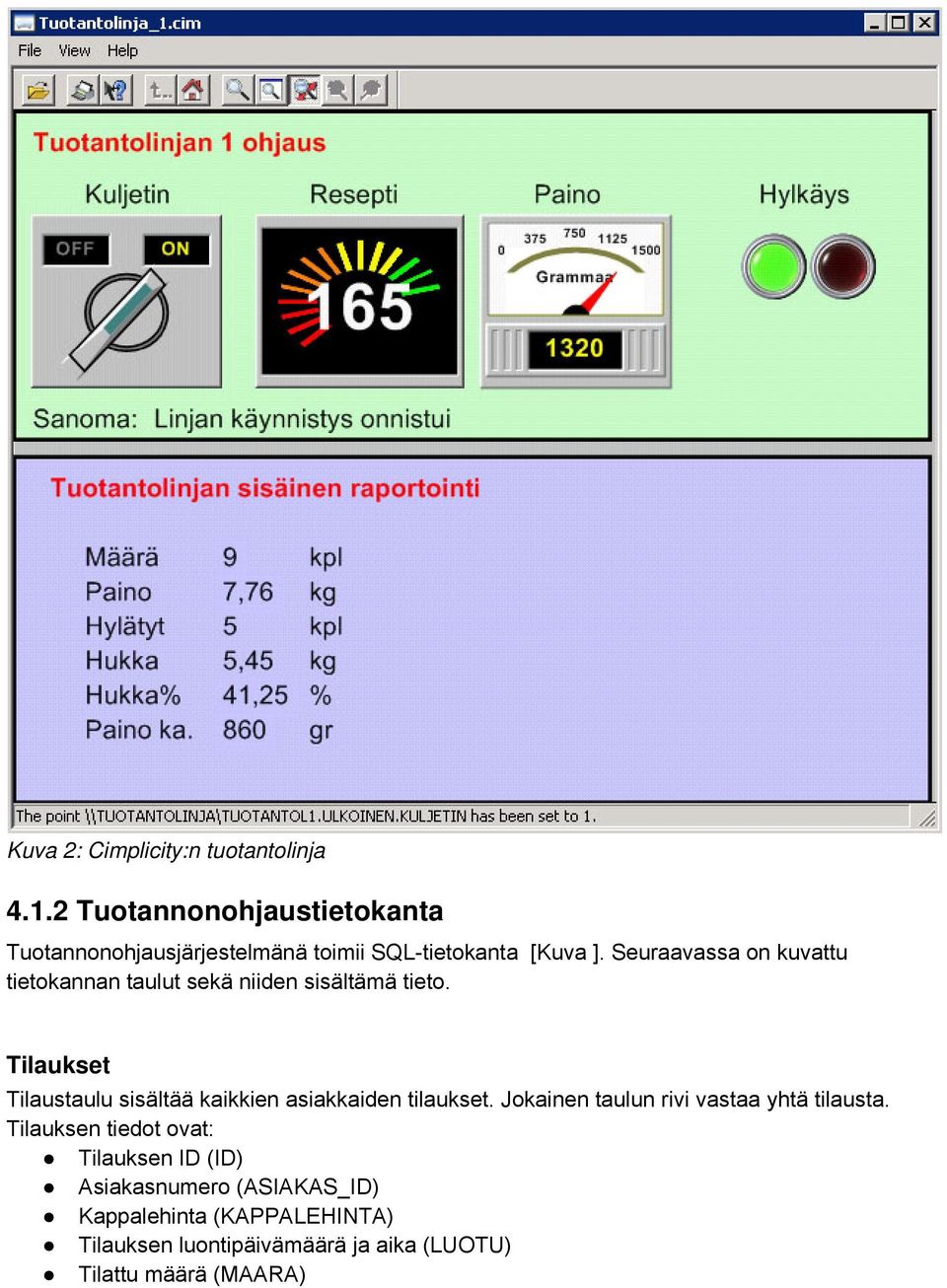 Seuraavassa on kuvattu tietokannan taulut sekä niiden sisältämä tieto.