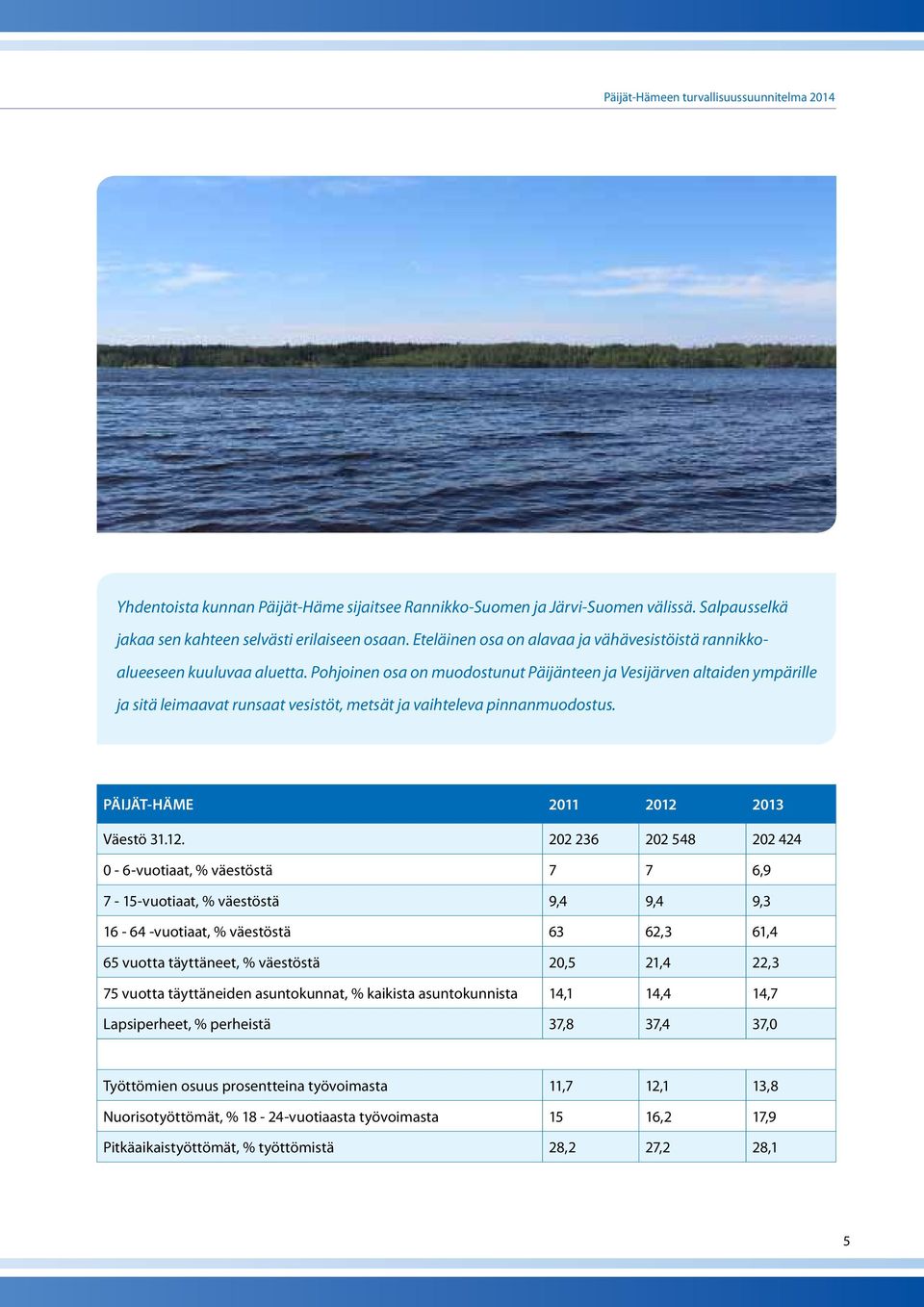 Pohjoinen osa on muodostunut Päijänteen ja Vesijärven altaiden ympärille ja sitä leimaavat runsaat vesistöt, metsät ja vaihteleva pinnanmuodostus. PÄIJÄT-HÄME 2011 2012 