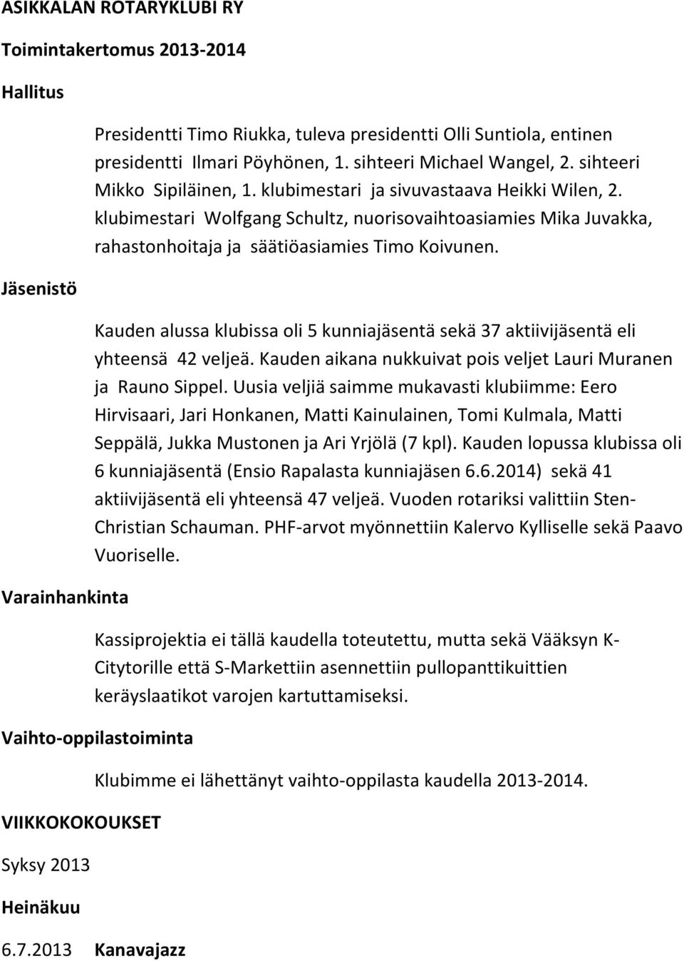 klubimestari Wolfgang Schultz, nuorisovaihtoasiamies Mika Juvakka, rahastonhoitaja ja säätiöasiamies Timo Koivunen.