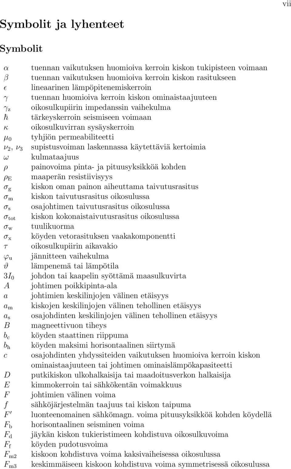 ulmataajuu ρ painovoima pinta- ja pituuyiöä ohden ρ E maaperän reitiiviyy σ g ion oman painon aiheuttama taivuturaitu σ m ion taivuturaitu oioulua σ oajohtimen taivuturaitu oioulua σ tot ion