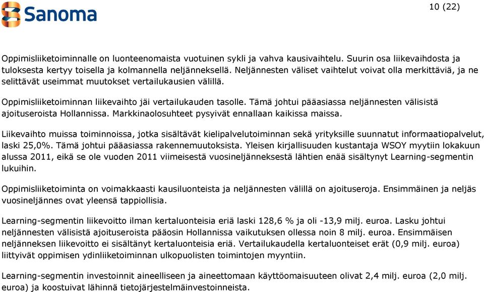 Tämä johtui pääasiassa neljännesten välisistä ajoituseroista Hollannissa. Markkinaolosuhteet pysyivät ennallaan kaikissa maissa.