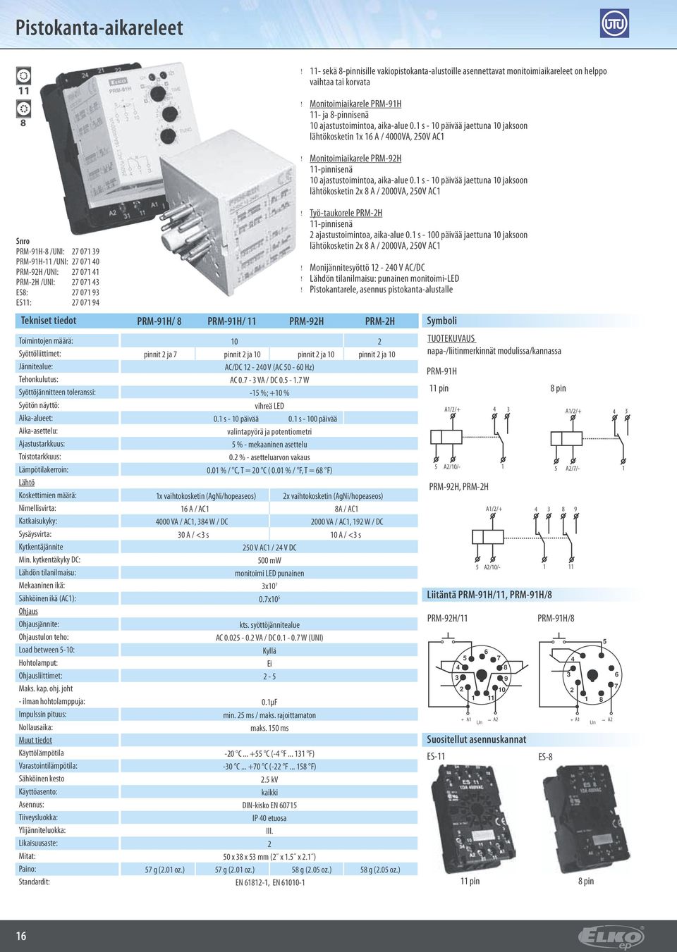 s - päivää jaeuna jaksoon läökoskein x 8 A / 000VA, 50V AC nro PRM-9H-8 /UNI: 7 07 39 PRM-9H- /UNI: 7 07 40 PRM-9H /UNI: 7 07 4 PRM-H /UNI: 7 07 43 E8: 7 07 93 E: 7 07 94 Työ-aukorele PRM-H