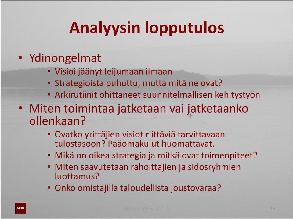 Ovatko yrittäjien visiot riittäviä tarvittavaan tulostasoon? Pääomakulut huomattavat.