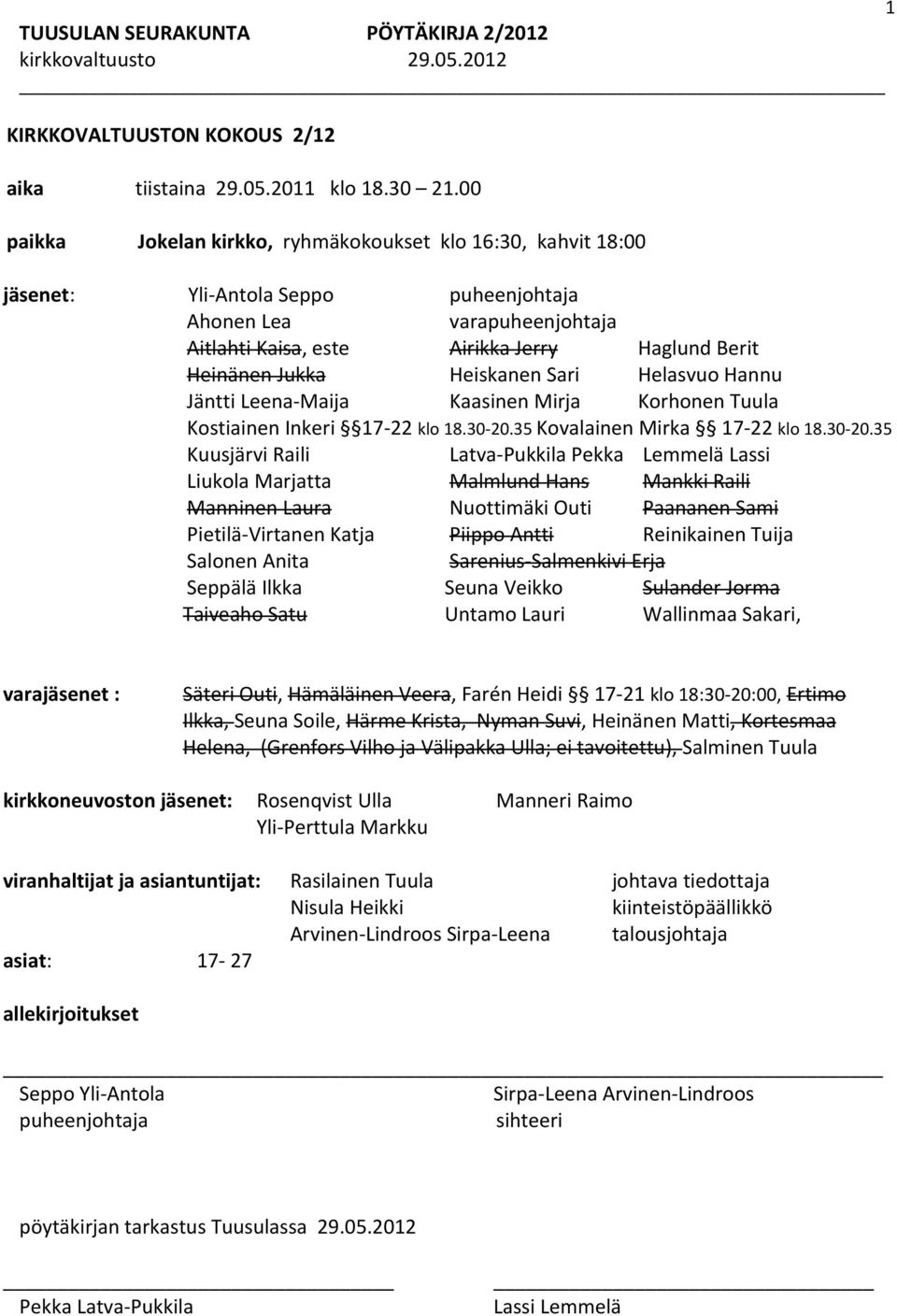 Heiskanen Sari Helasvuo Hannu Jäntti Leena Maija Kaasinen Mirja Korhonen Tuula Kostiainen Inkeri 17 22 klo 18.30 20.