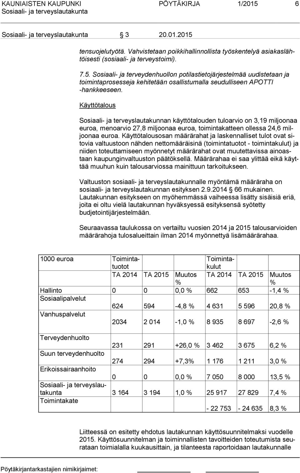 Käyttöta lousosan määrärahat ja laskennalliset tulot ovat sitovia valtuustoon näh den nettomääräisinä (toimintatuotot - toimintakulut) ja niiden toteuttami seen myönnetyt määrärahat ovat