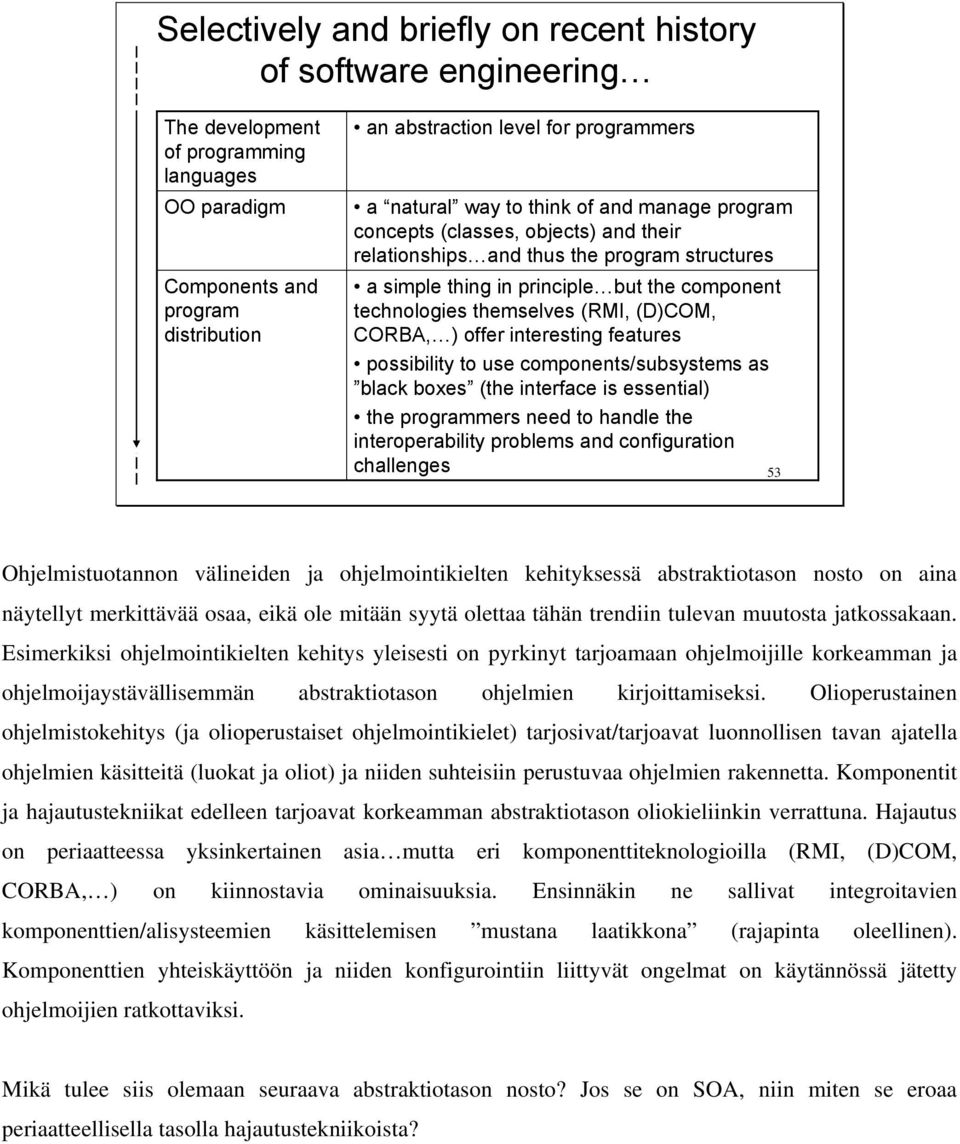 (RMI, (D)COM, CORBA, ) offer interesting features possibility to use components/subsystems as black boxes (the interface is essential) the programmers need to handle the interoperability problems and