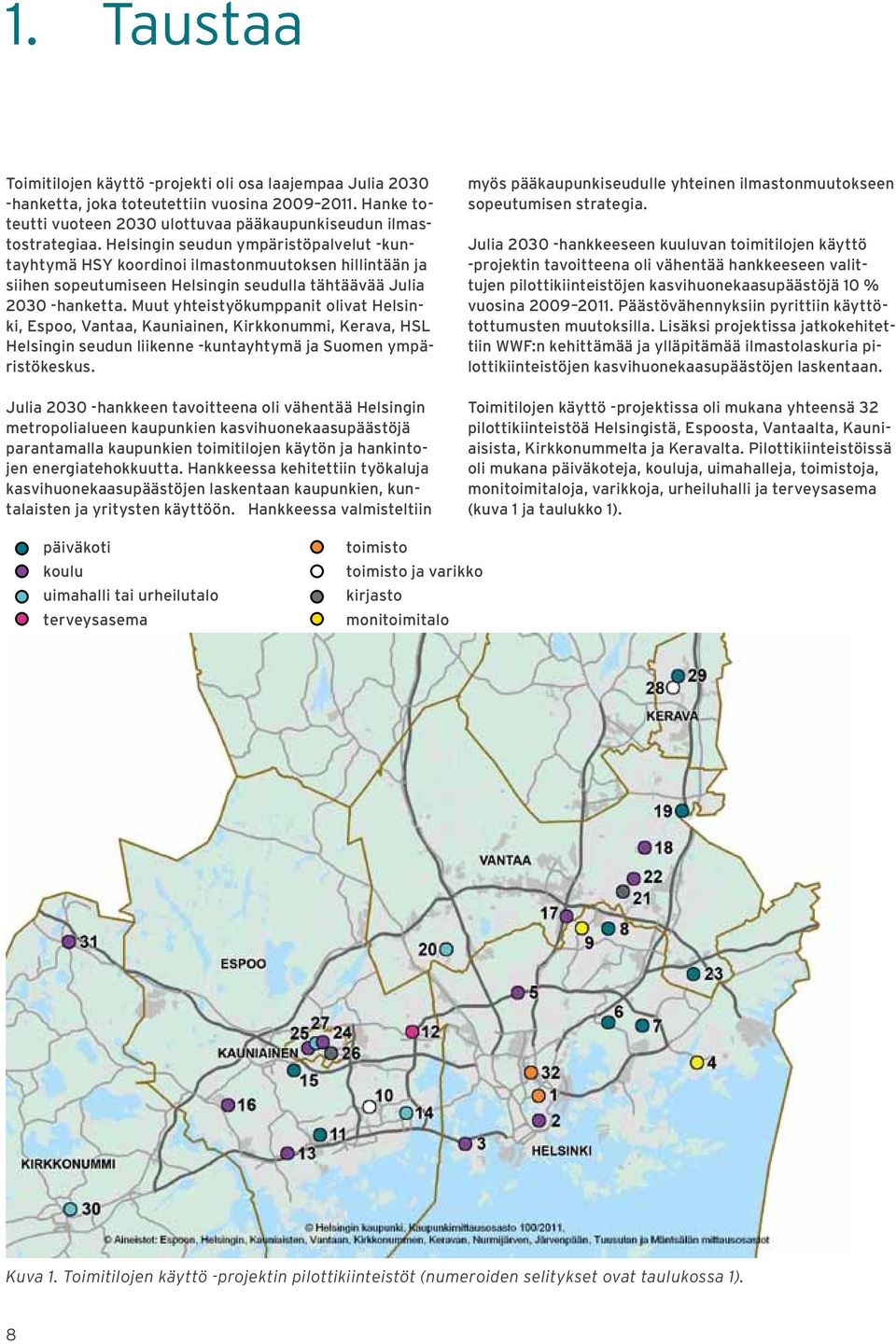 Muut yhteistyökumppanit olivat Helsinki, Espoo, Vantaa, Kauniainen, Kirkkonummi, Kerava, HSL Helsingin seudun liikenne -kuntayhtymä ja Suomen ympäristökeskus.