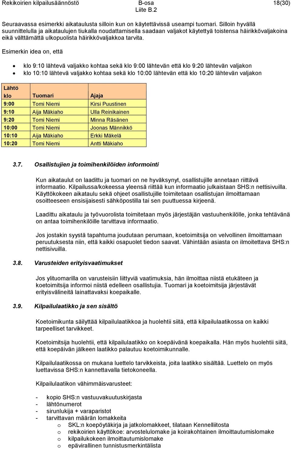 Esimerkin idea on, että Lähtö klo 9:10 lähtevä valjakko kohtaa sekä klo 9:00 lähtevän että klo 9:20 lähtevän valjakon klo 10:10 lähtevä valjakko kohtaa sekä klo 10:00 lähtevän että klo 10:20 lähtevän