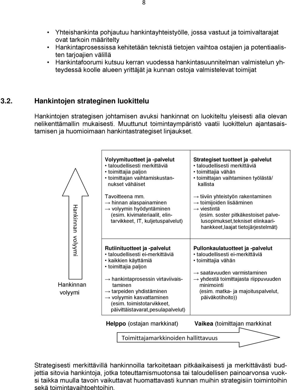 Hankintojen strateginen luokittelu Hankintojen strategisen johtamisen avuksi hankinnat on luokiteltu yleisesti alla olevan nelikenttämallin mukaisesti.