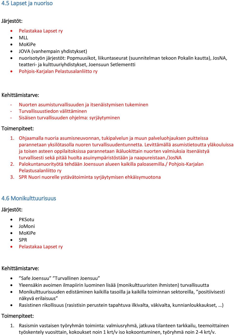 turvallisuuden ohjelma: syrjäytyminen 1. Ohjaamalla nuoria asumisneuvonnan, tukipalvelun ja muun palveluohjauksen puitteissa parannetaan yksilötasolla nuoren turvallisuudentunnetta.